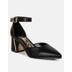 London Rag Black Ankle Strap Block Heel Shoes